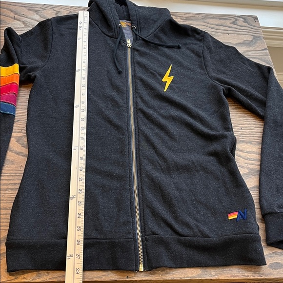 Aviator Nation charcoal grey zip front  Hoodie with lightening rainbow size L - Picture 9 of 11
